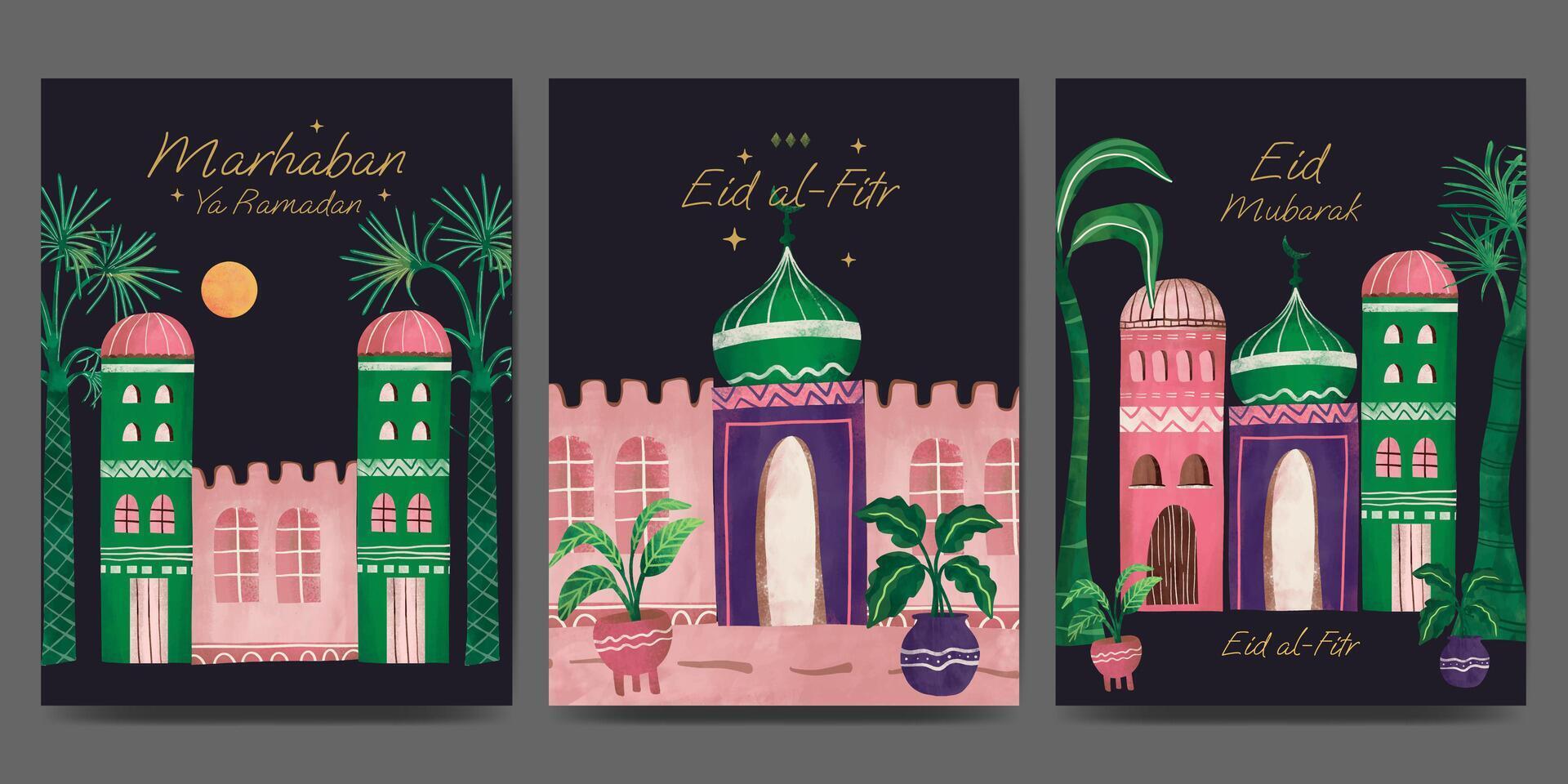 islámico saludo tarjeta con flor y planta ilustración para Ramadán eid Mubarak islámico día. vector