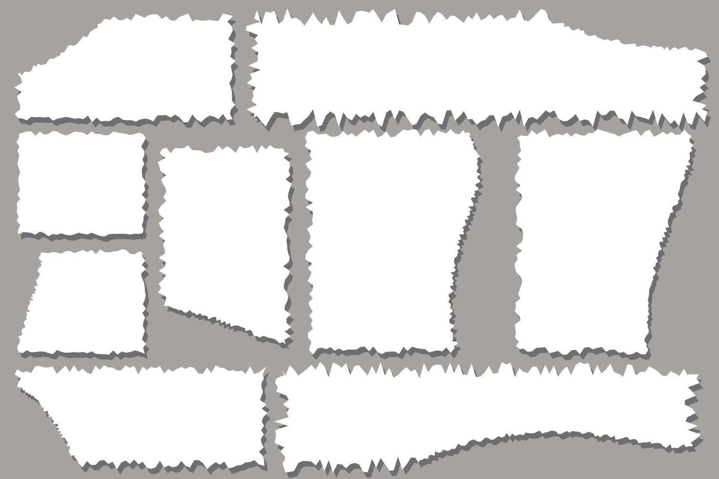 Pieces of torn white note paper different shapes isolated on gray background realistic vector illustration, Notepad torn paper for message note, page or banner and cardboard blank ripped piece strips