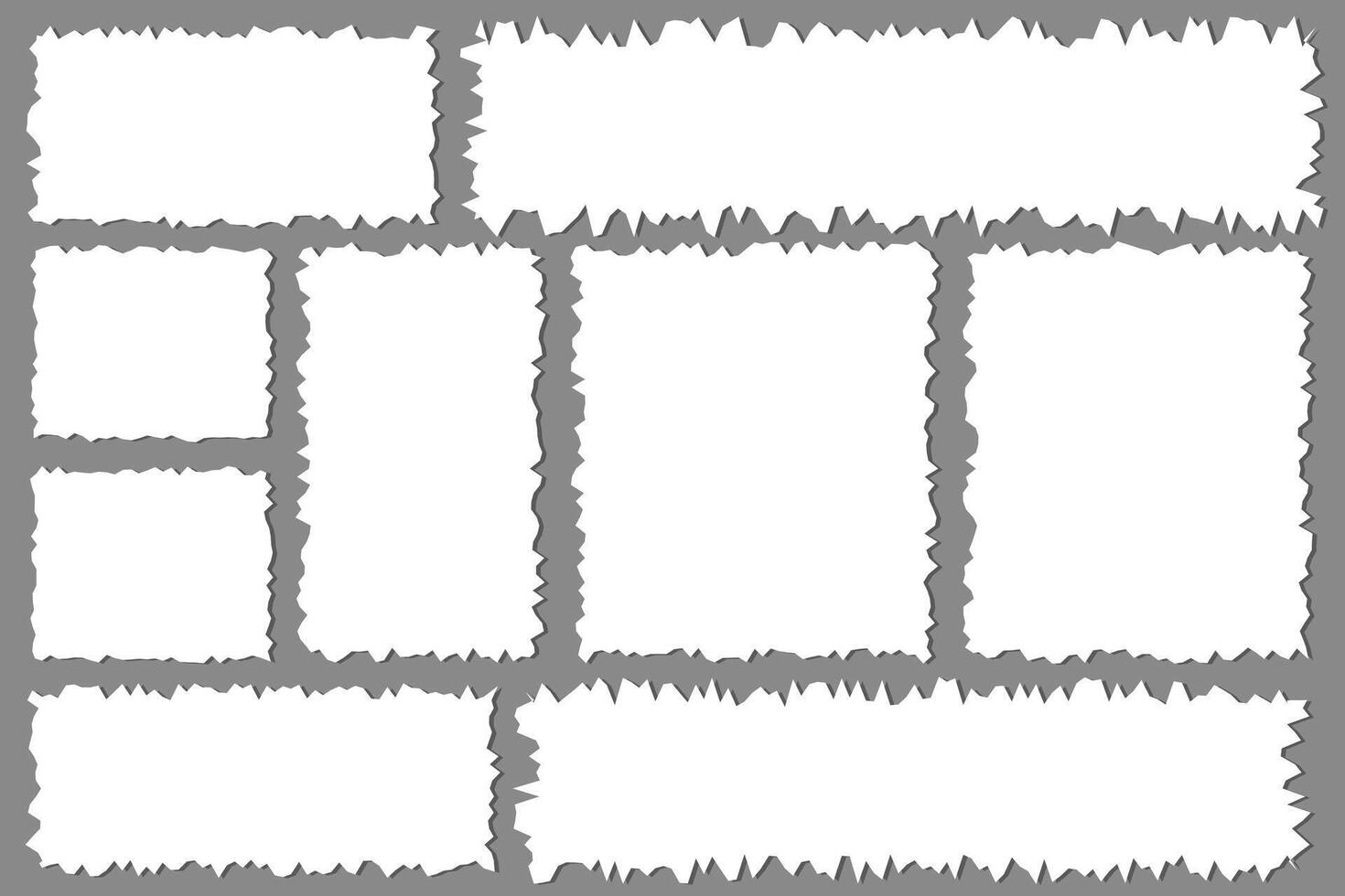 Pieces of torn white note paper different shapes isolated on gray background realistic vector illustration, Notepad torn paper for message note, page or banner and cardboard blank ripped piece strips