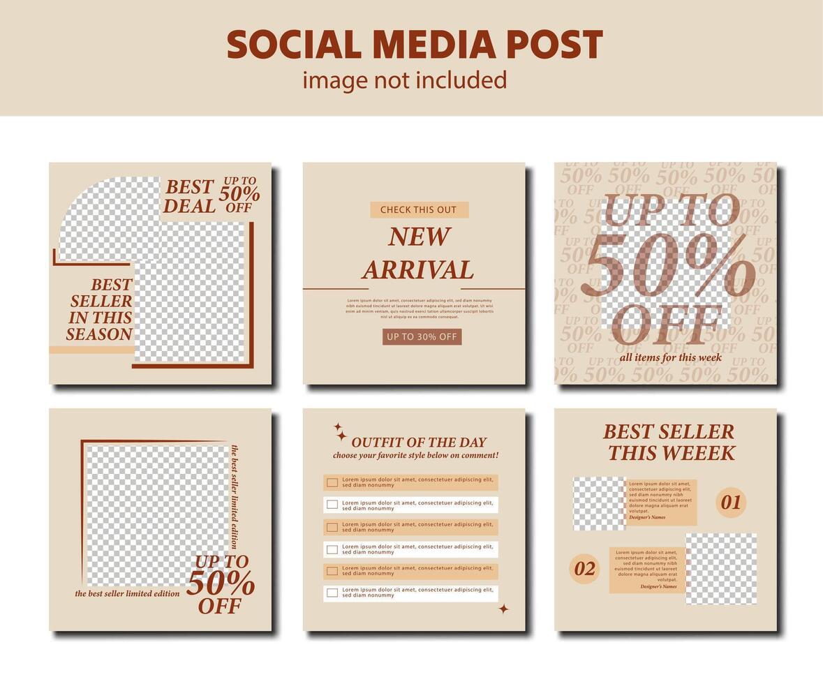 Fashion social media post sale editable template collection, layout promotion colorful template for social media, simple modern new arrival layout, aesthetic layout fashion sale promo template vector