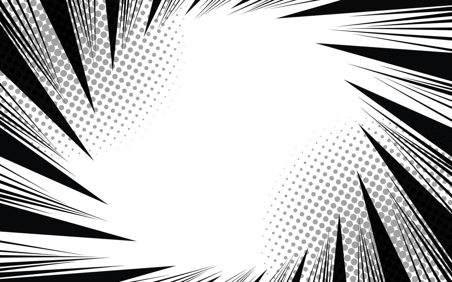 Comic book action lines background. Manga speed frames, superhero action. Black and white vector retro illustration