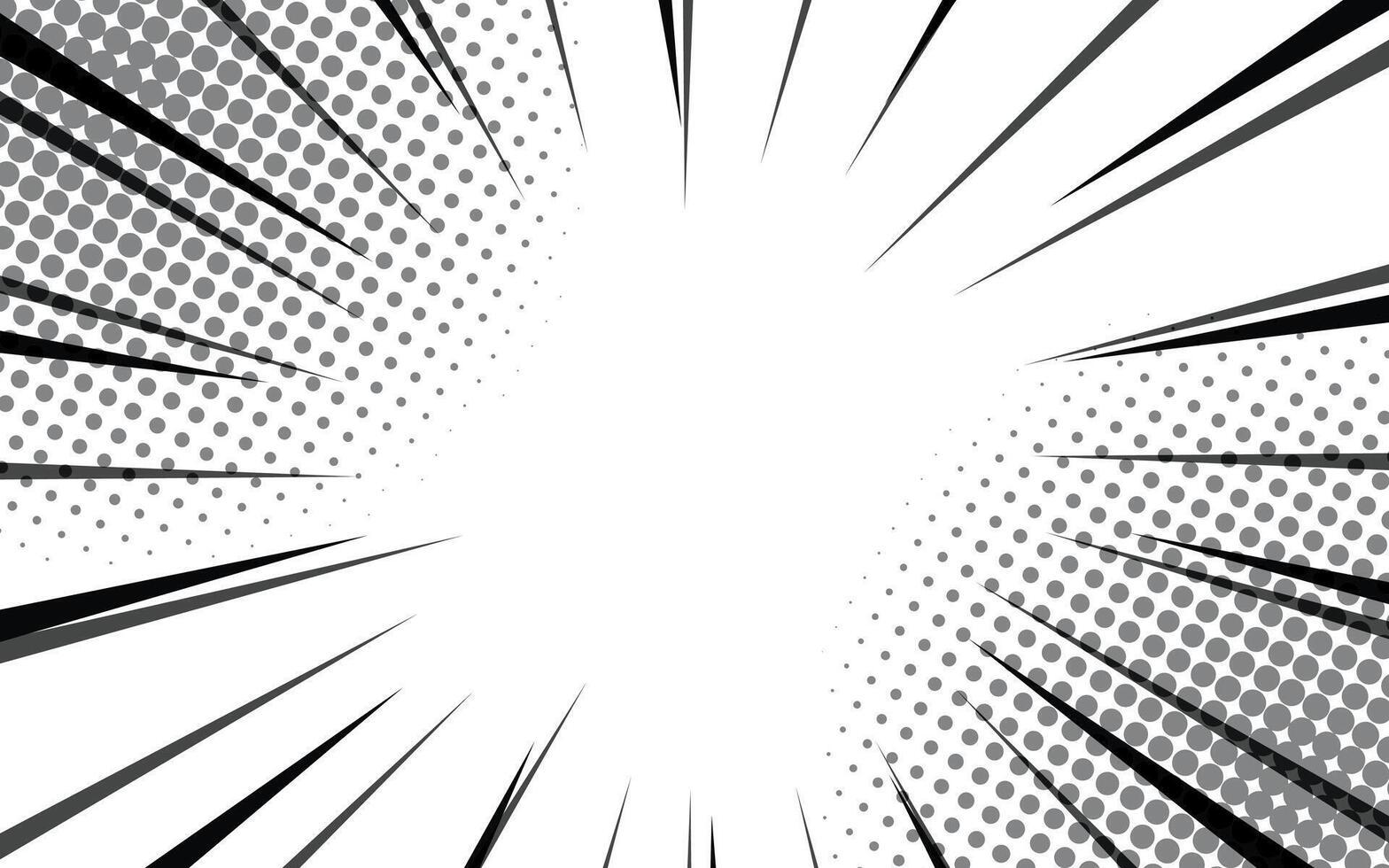 Comic book action lines background. Manga speed frames, superhero action. Black and white vector retro illustration