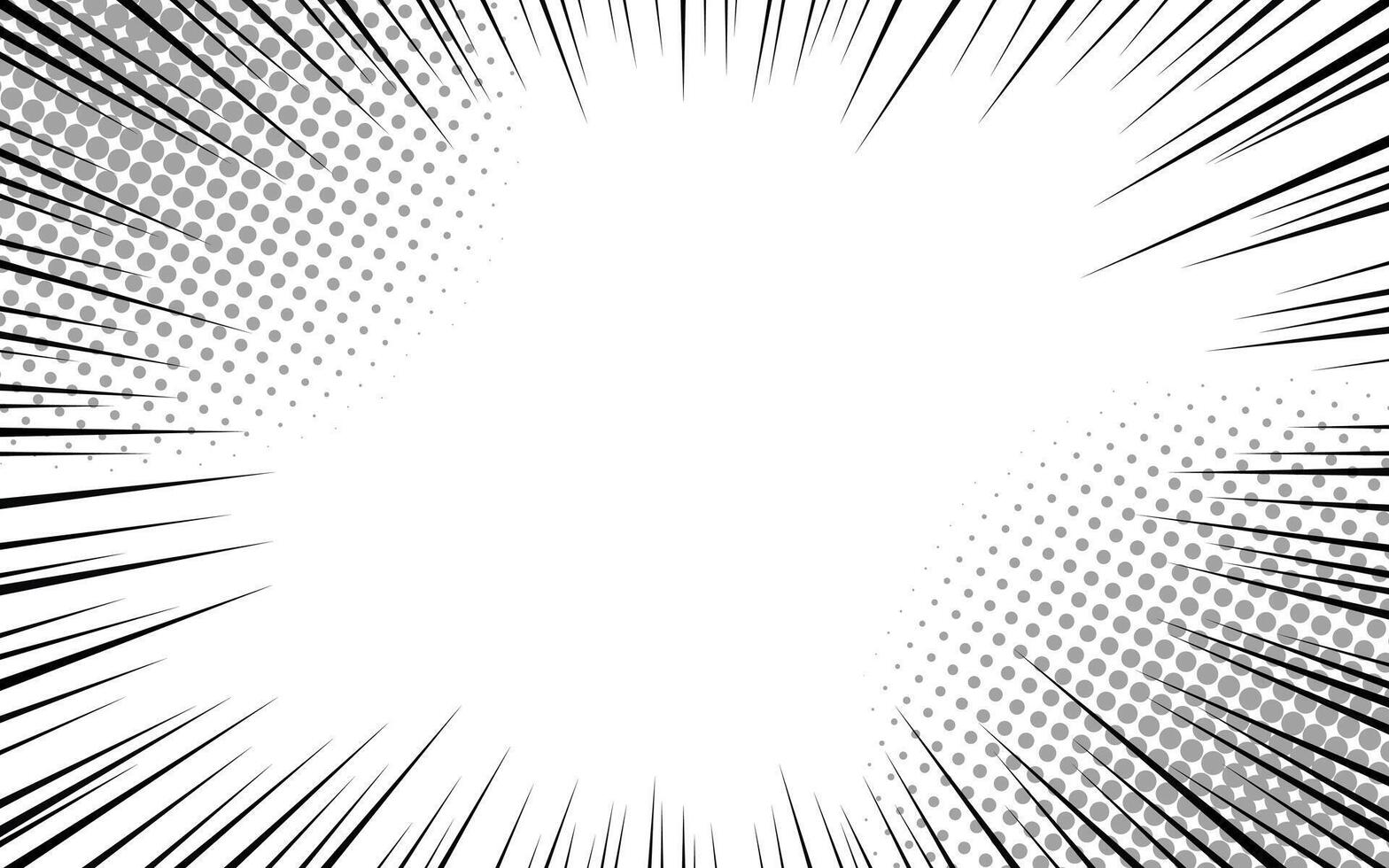 Comic book action lines background. Manga speed frames, superhero action. Black and white vector retro illustration