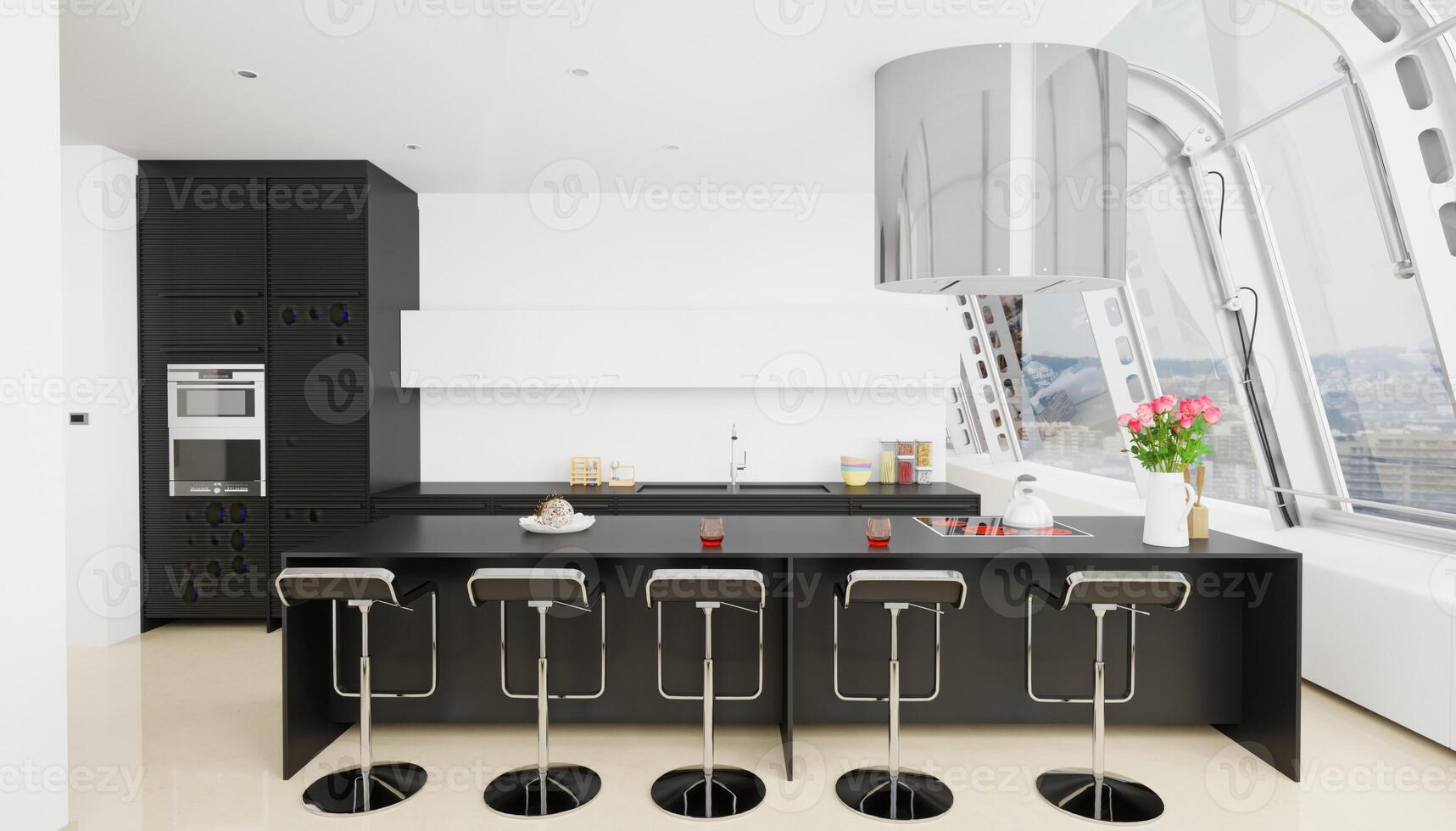 negro moderno cocina en un casa con un hermosa diseño foto