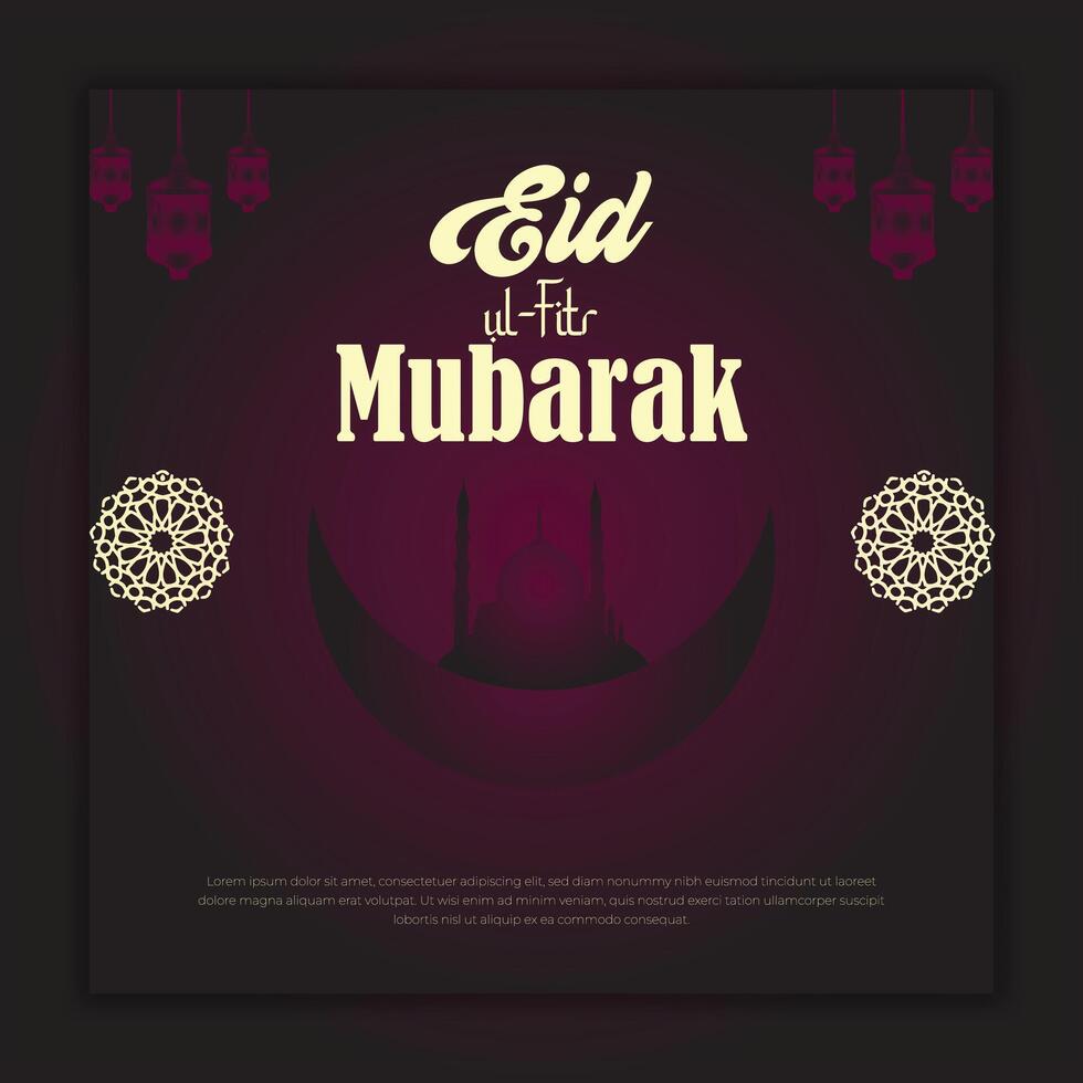 Eid Al-Fitr Mubarak Islamic greeting card, social media post template, vector illustration