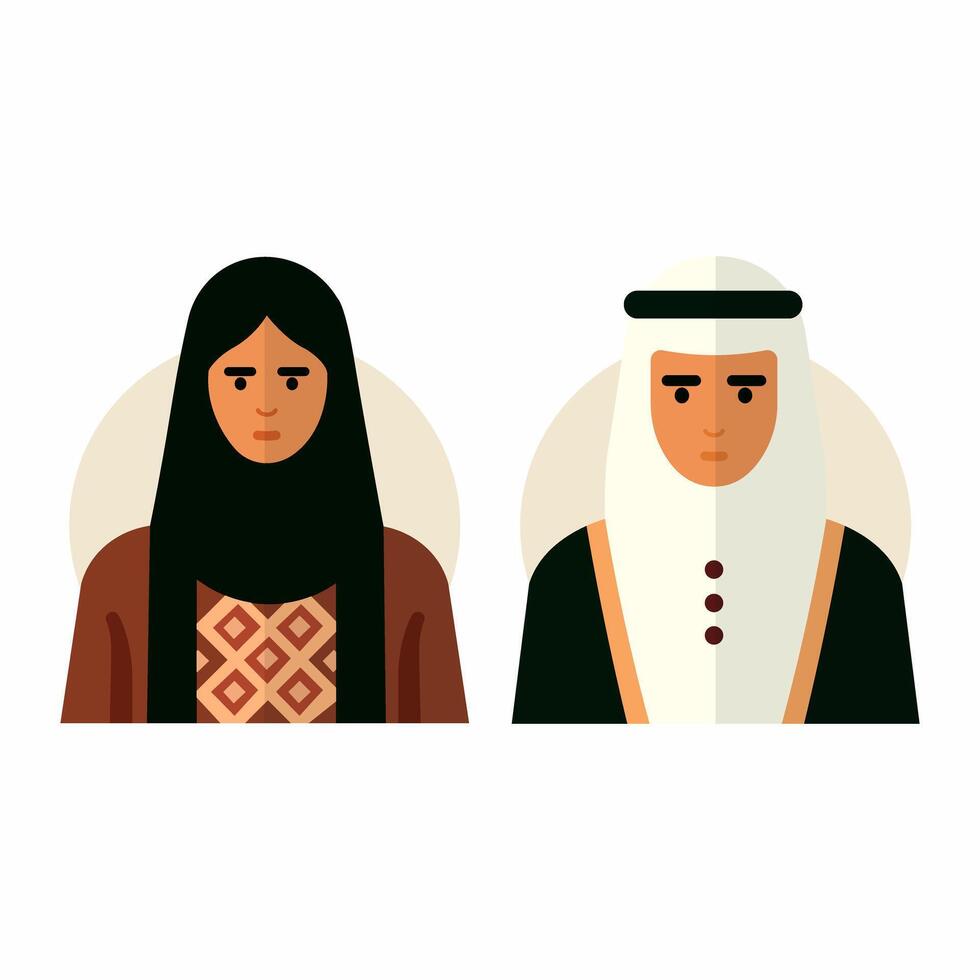 Portrait of arab muslim woman and man. Middle Eastern people. Vector illustration