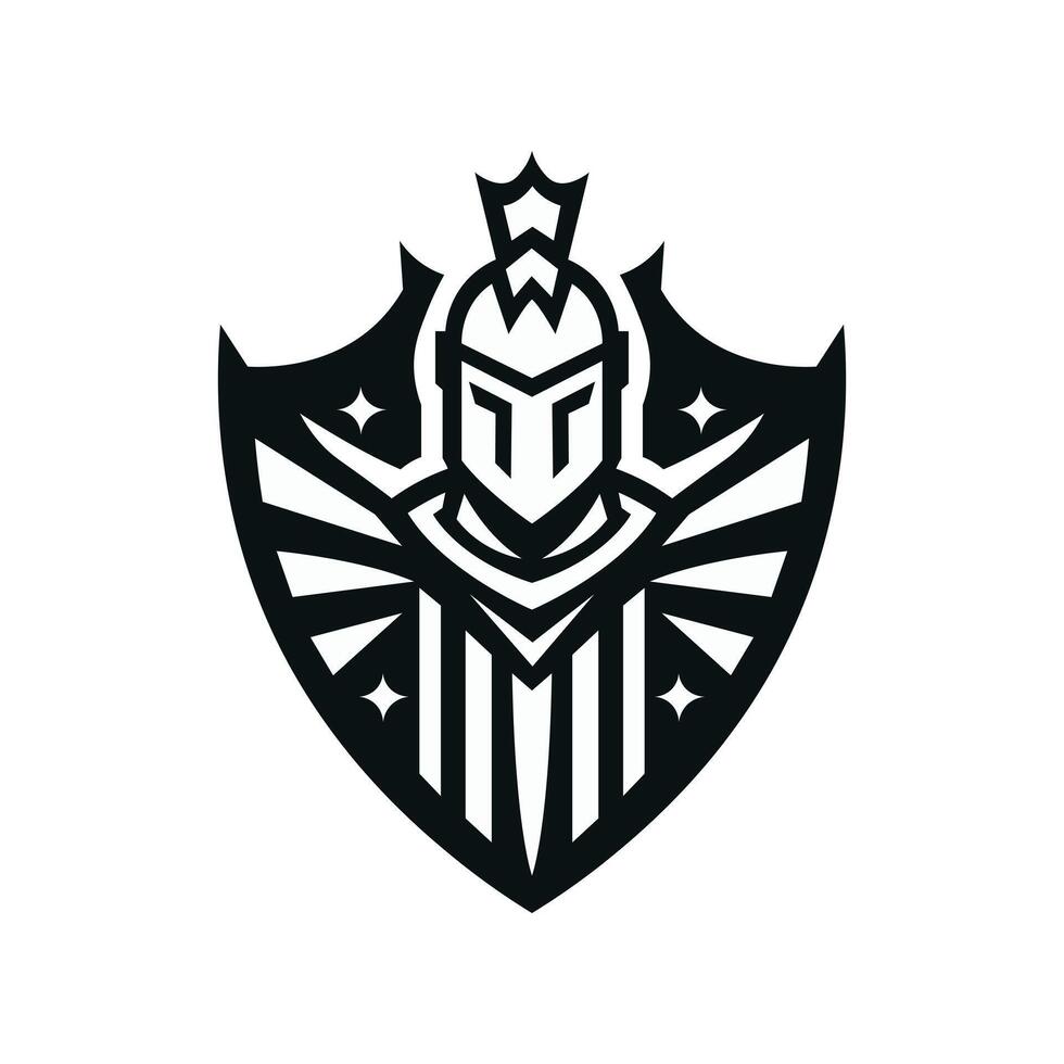 Warrior icon logo. Knight symbol. Shield. Isolated vector illustration.