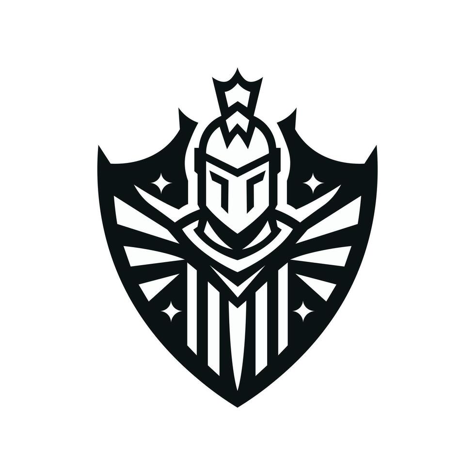 Warrior icon logo. Knight symbol. Shield. Isolated vector illustration.