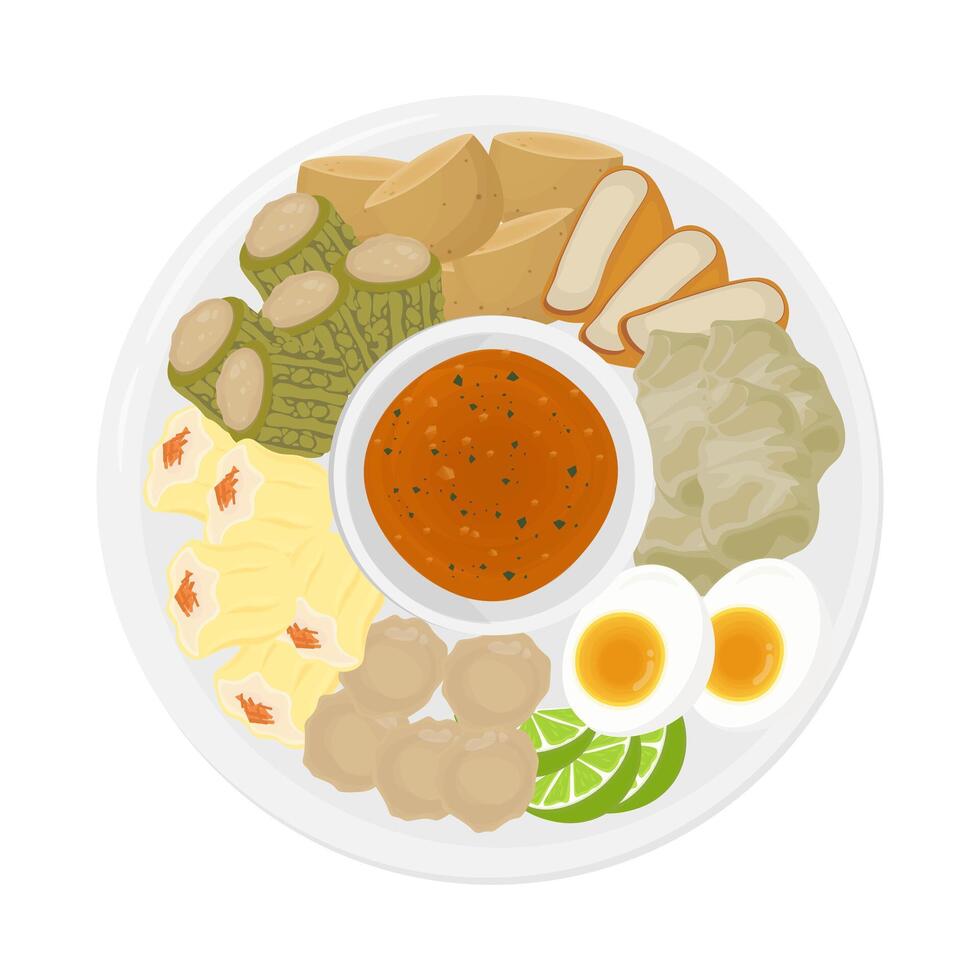 logo ilustración vector parte superior ver indonesio comida siomay con separar maní salsa