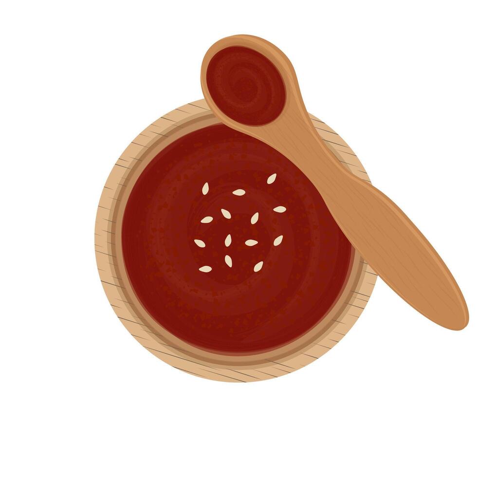 parte superior gochujang en un de madera cuenco vector ilustración logo