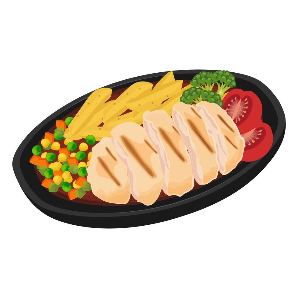 Logo vector illustration of sliced chicken steak with vegetables