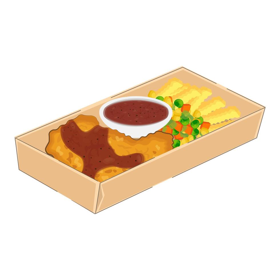 Vector illustration logo Crispy chicken steak in a paper box