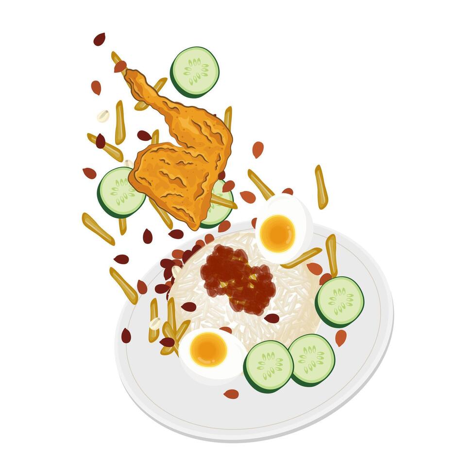 vector ilustración logo nasi lemak levitación en un plato