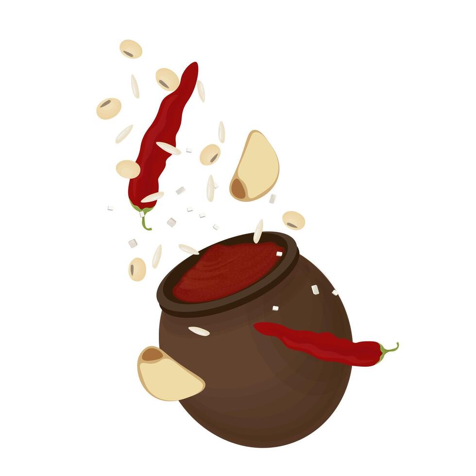 levitación coreano tradicional fermentado salsa gochujang vector ilustración logo