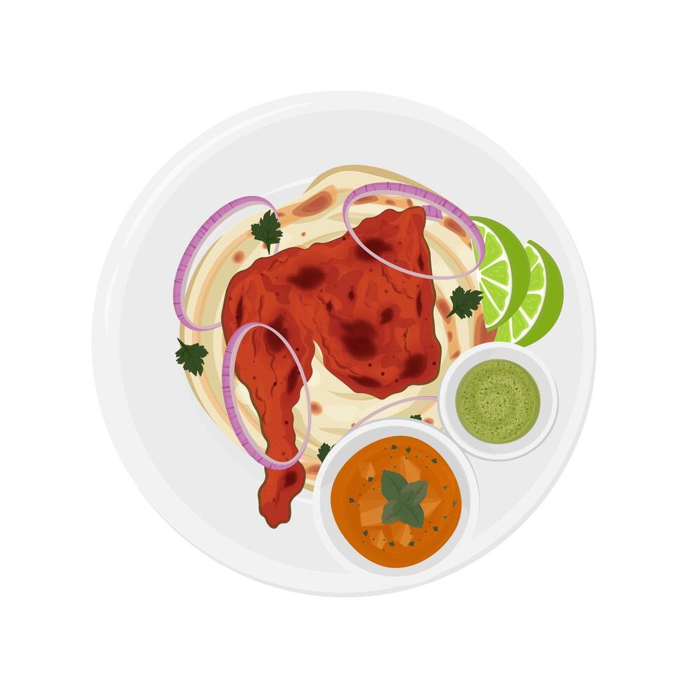 Vector illustration logo Paratha with tandoori chicken and Hot spicy chicken tikka masala