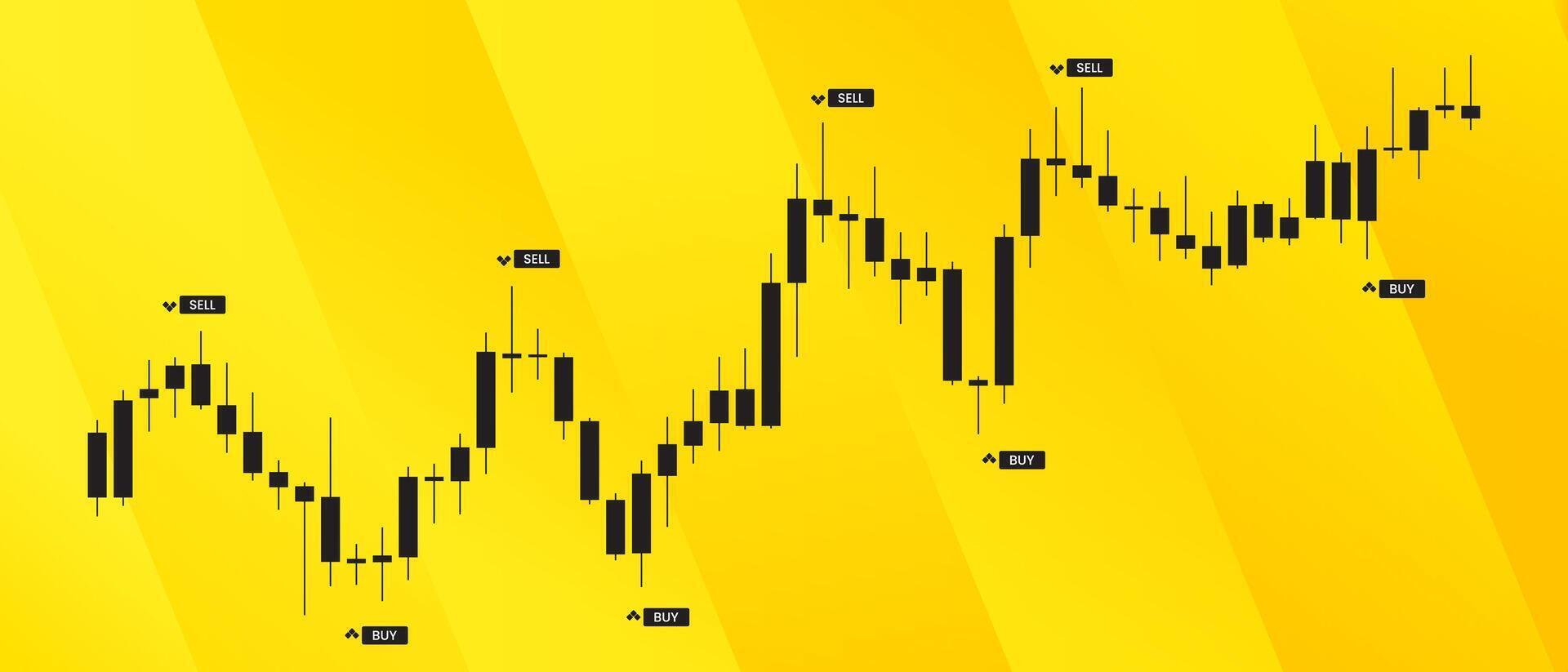 black candlestick bullish market up trend pattern in yellow abstract background vector