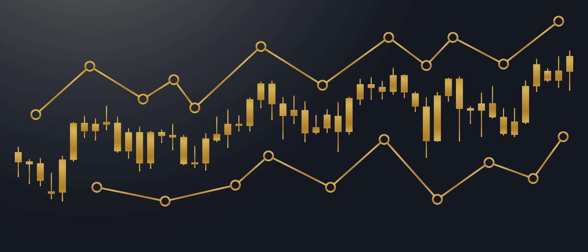 gold candlestick pattern with line indications in luxury black background vector