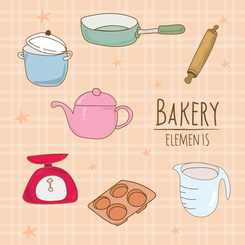 Kitchen utensils and bakery tools doodle. Hand drawn vector illustration.