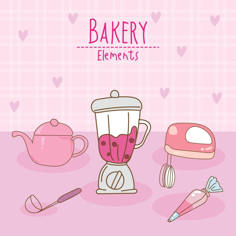 Kitchen utensils and bakery tools doodle. Hand drawn vector illustration.