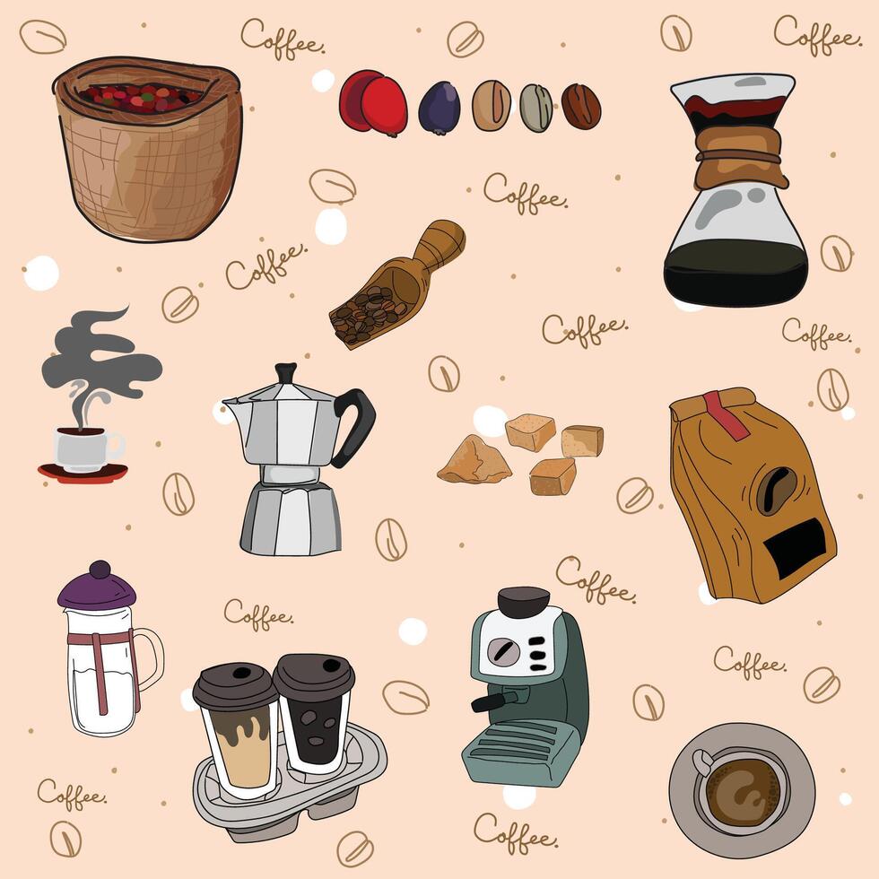 Coffee shop hand drawn doodle set. Vector illustration.