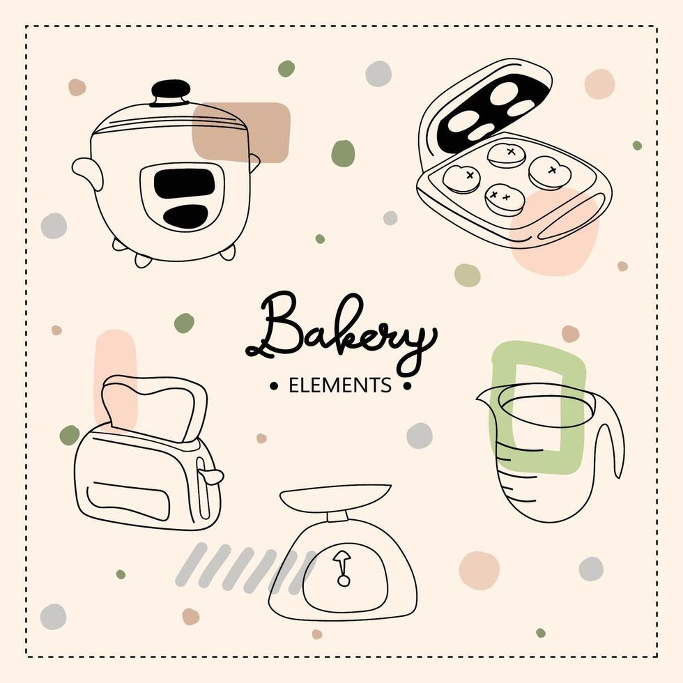 Kitchen utensils and bakery tools doodle. Hand drawn vector illustration.