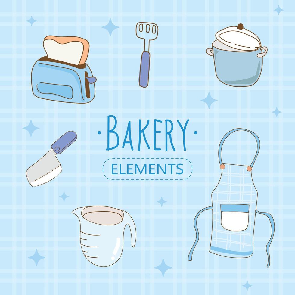 Kitchen utensils and bakery tools doodle. Hand drawn vector illustration.