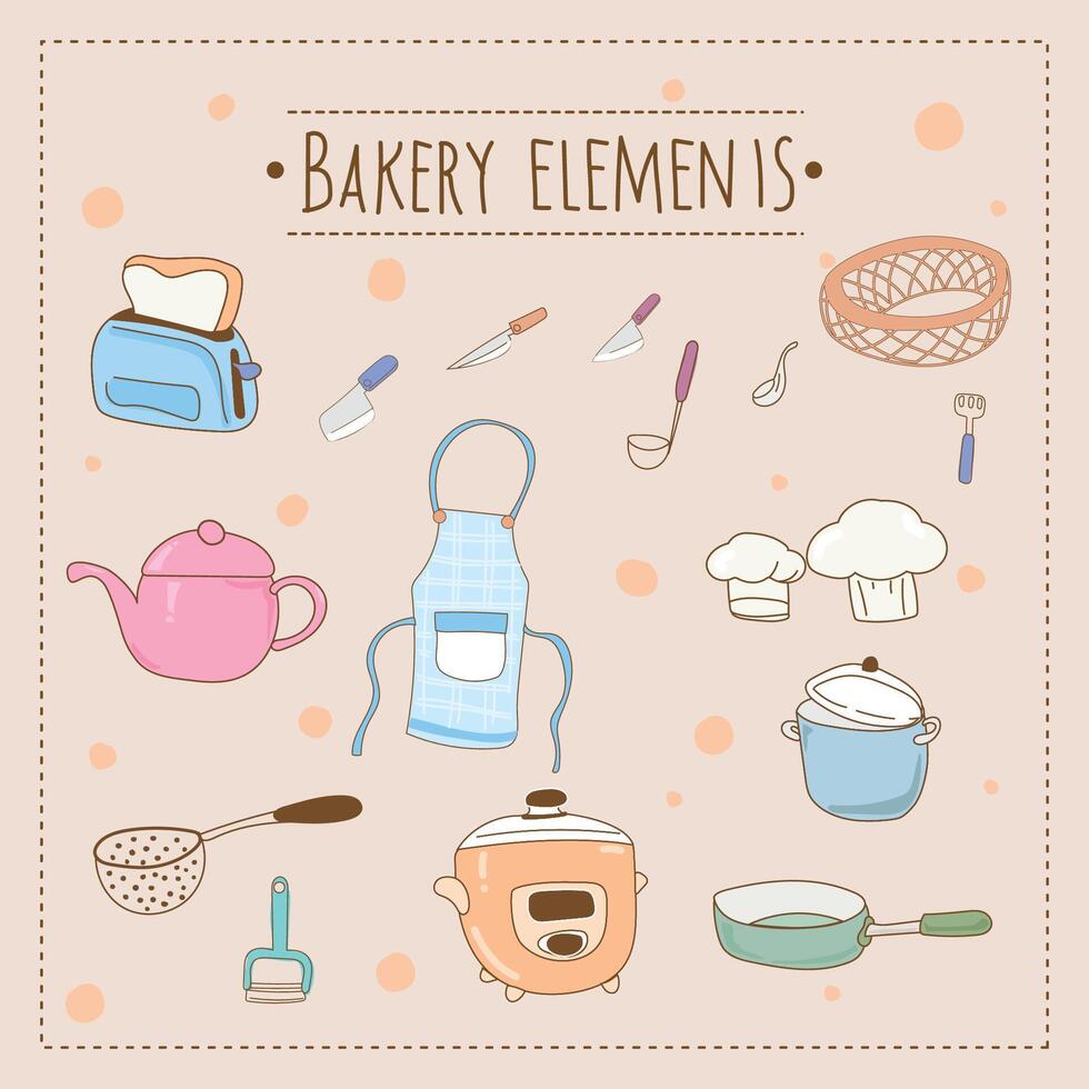 cocina utensilios y panadería herramientas garabatear. mano dibujado vector ilustración.