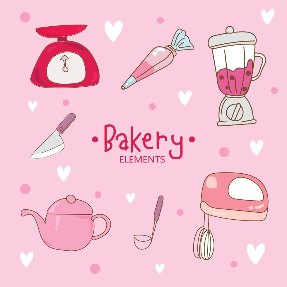 Kitchen utensils and bakery tools doodle. Hand drawn vector illustration.