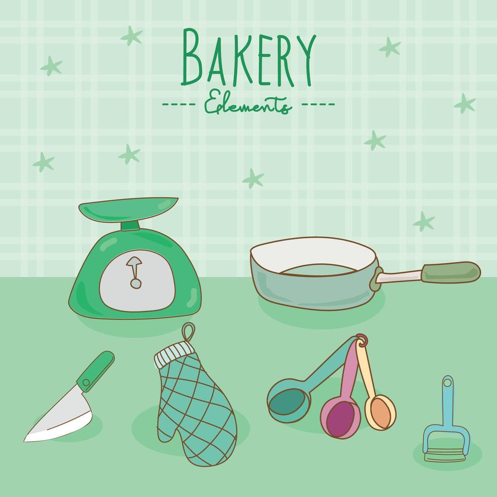 Kitchen utensils and bakery tools doodle. Hand drawn vector illustration.