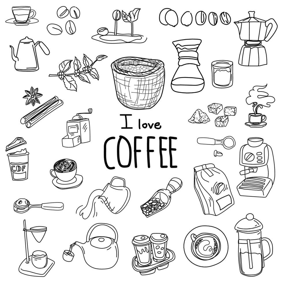 Coffee shop hand drawn doodle set. Vector illustration.