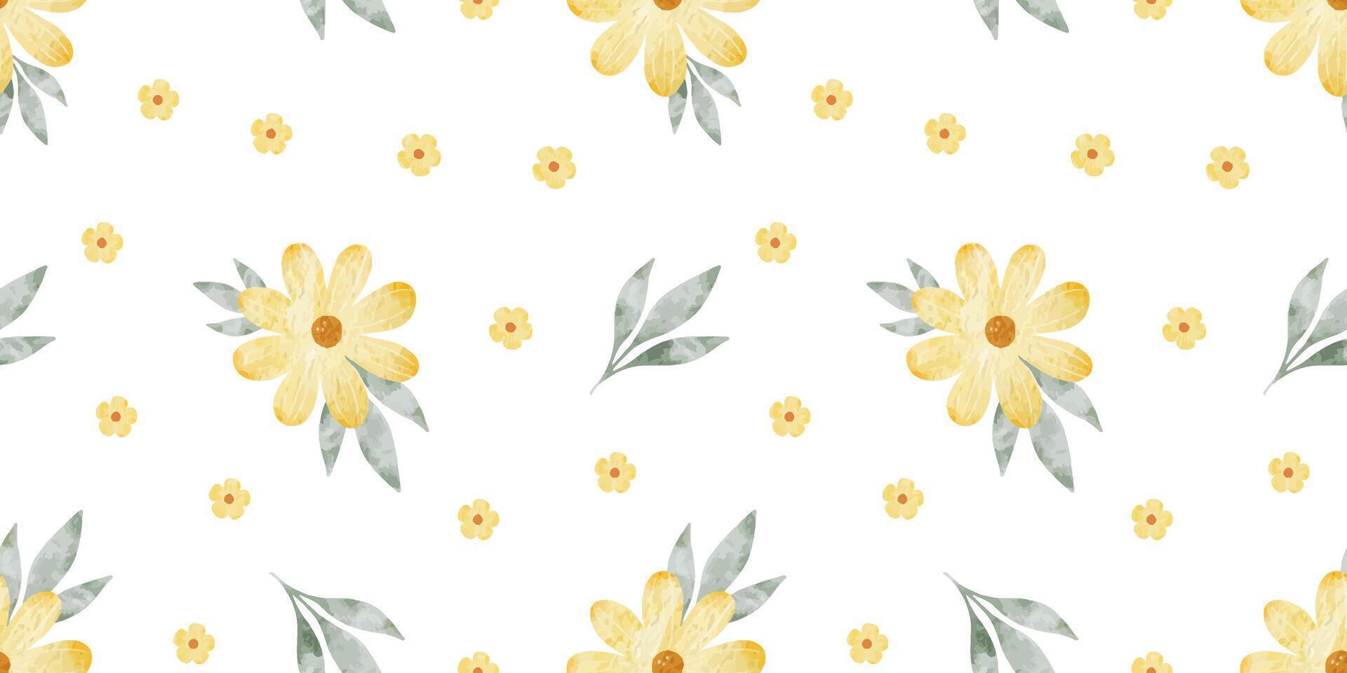 amarillo flores silvestres y hojas. acuarela mano dibujado sin costura modelo de sencillo flores linda impresión para tela, álbum de recortes, envase papel, diseño de tarjeta vector