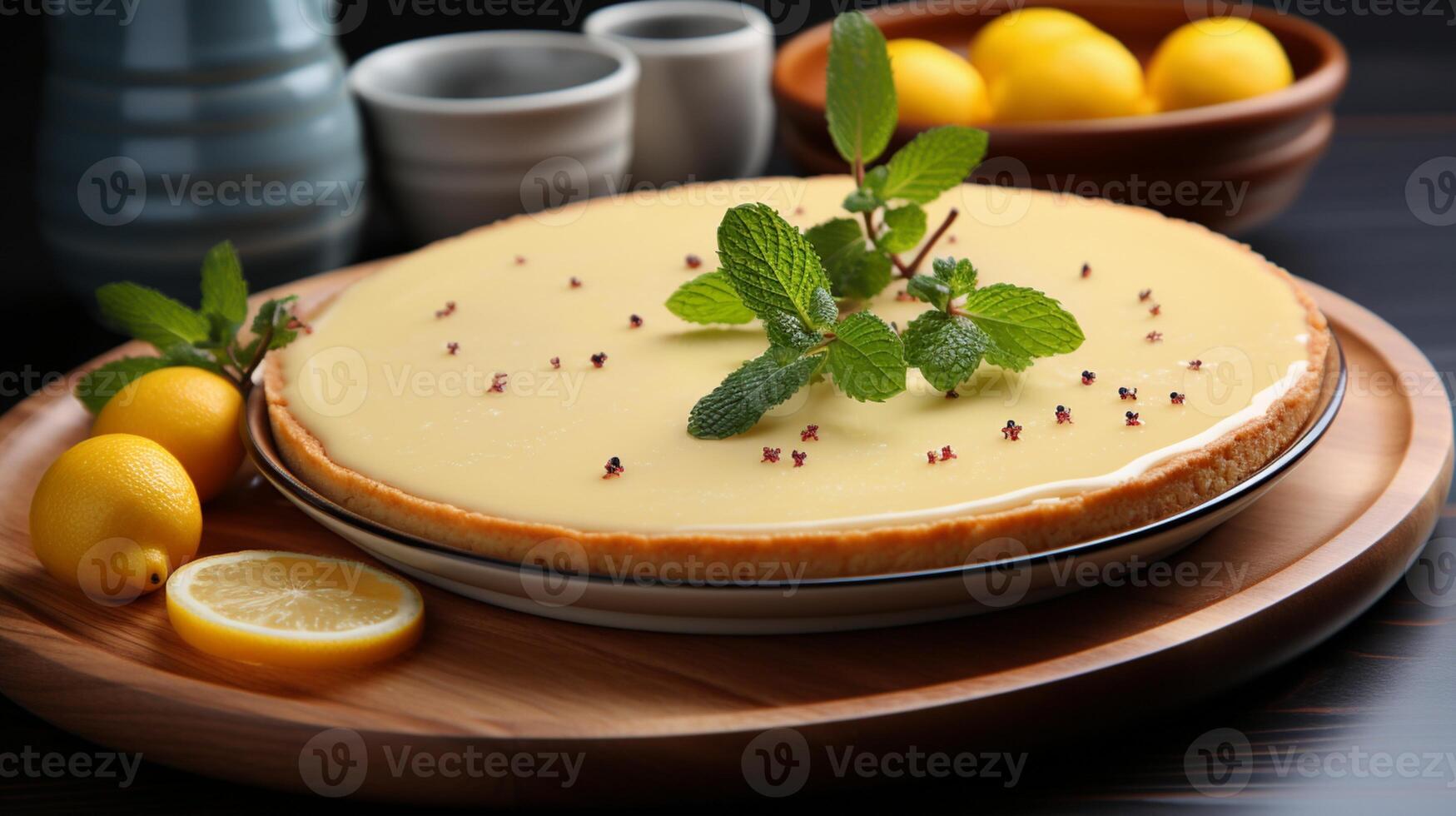 AI generated Lemon cake fruit dessert pastry baked for snack photo