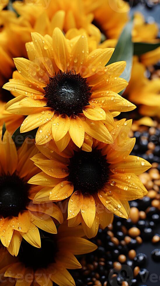 ai generado girasol amarillo floreciente flor sin costura fondo de pantalla foto