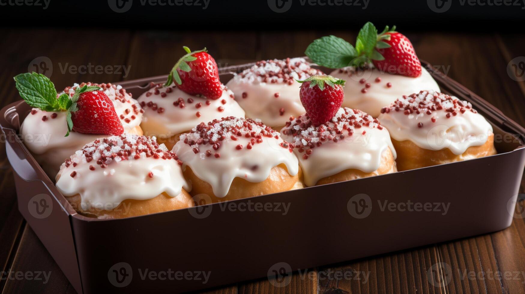 AI generated Donut cream topping and box cake dessert photo