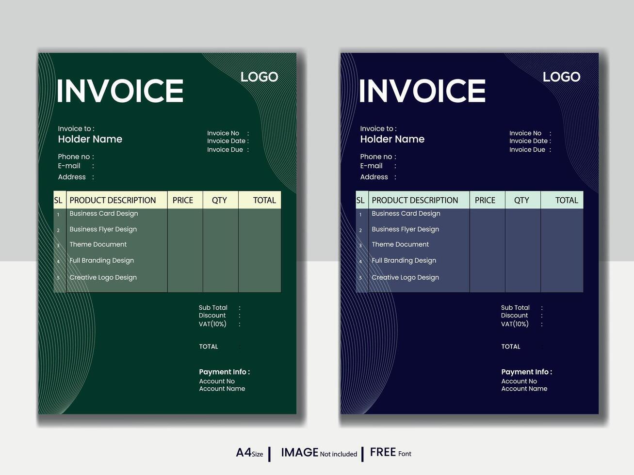 negocio factura formar modelo. facturación citas, dinero cuentas o precio facturas y pago acuerdo diseño plantillas. impuesto forma, cuenta gráfico o pago recibo página vector conjunto