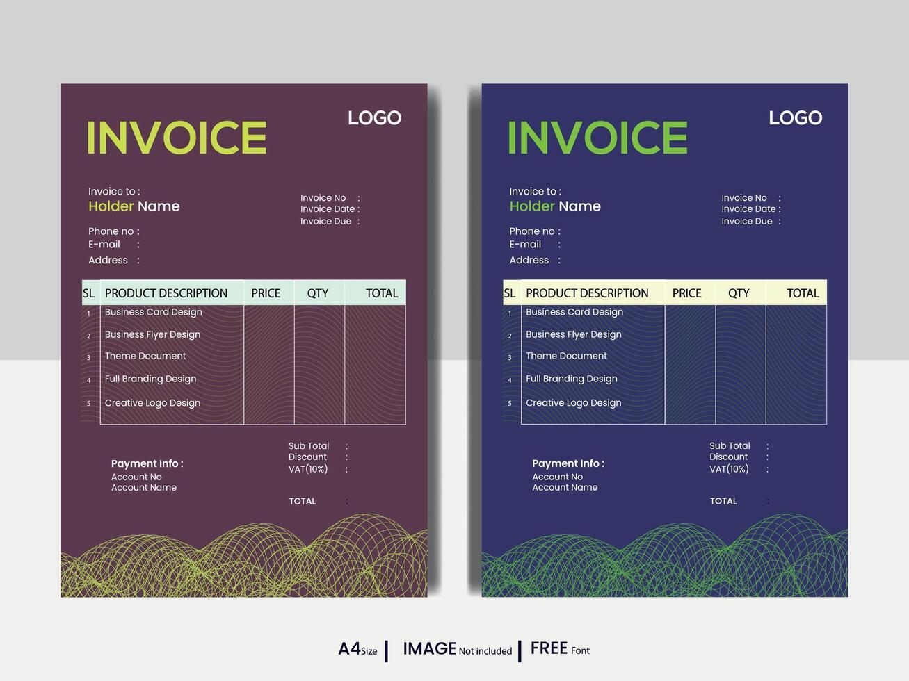 negocio factura formar modelo. facturación citas, dinero cuentas o precio facturas y pago acuerdo diseño plantillas. impuesto forma, cuenta gráfico o pago recibo página vector conjunto