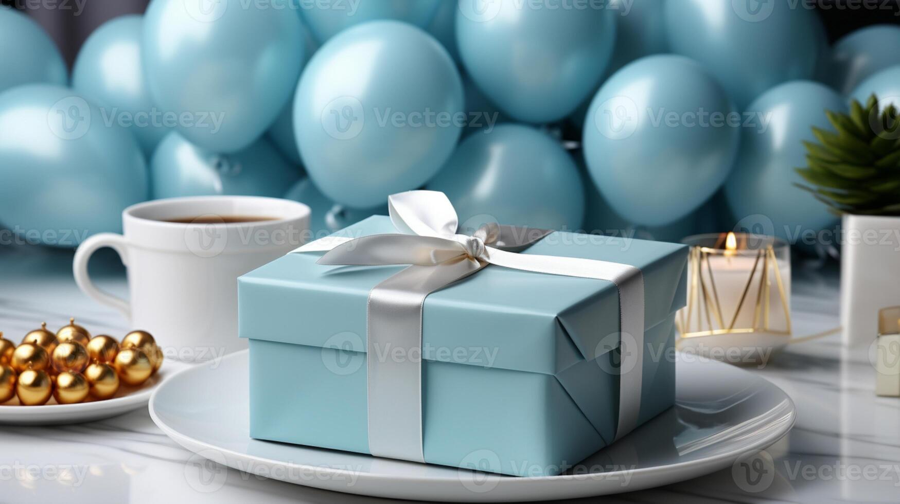 AI generated Blue package box gift with tape carton delivery photo