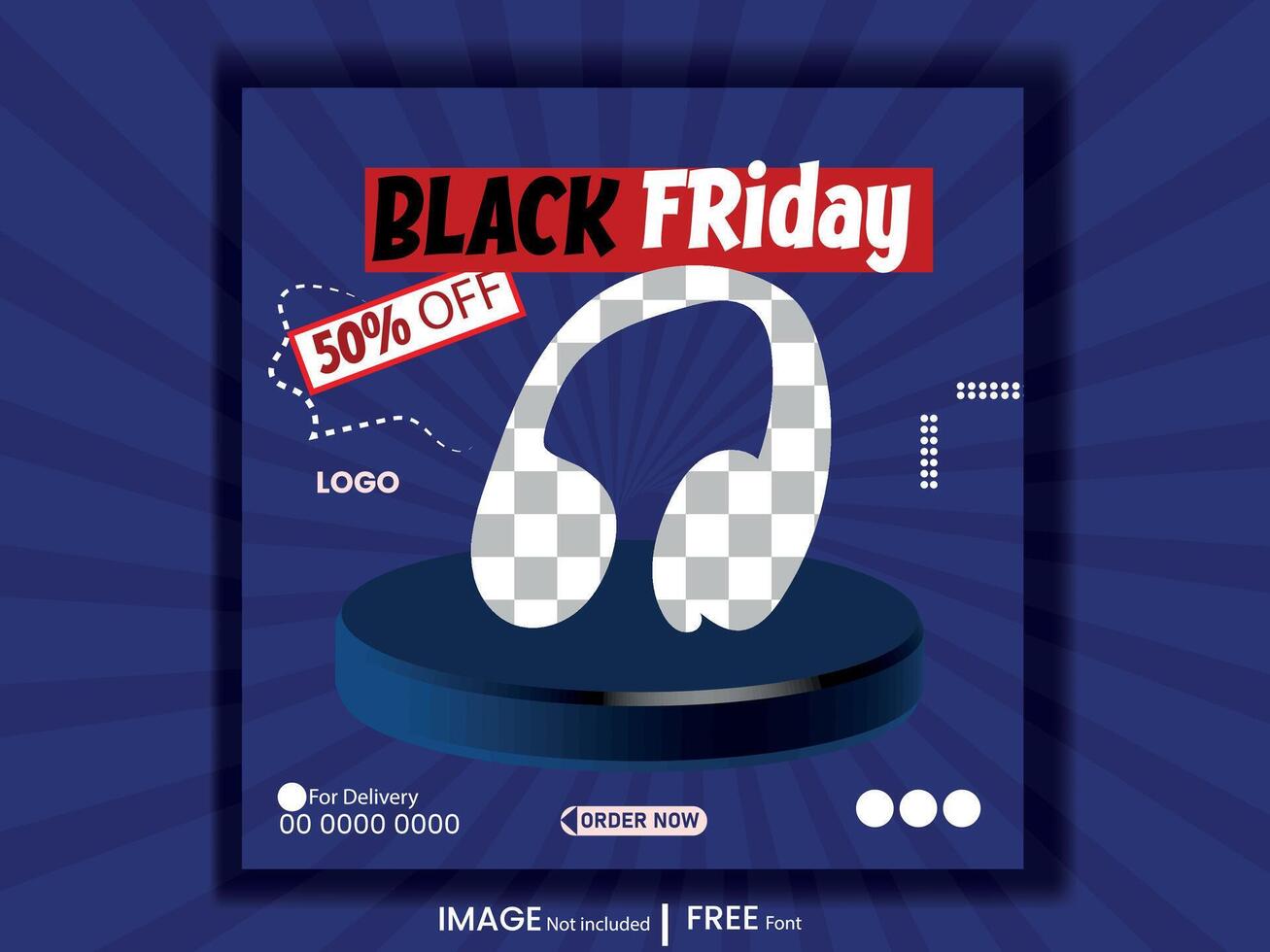 black Friday headphone promotional social media post or editable web banner template Premium Vector