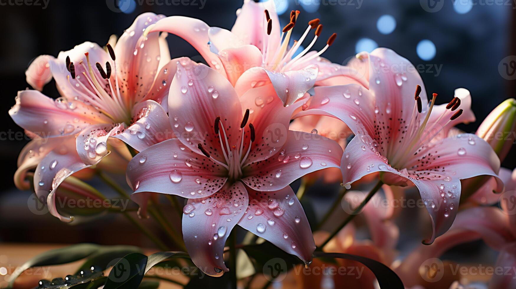 AI generated Lily pink flower blossom decoration plant wallpaper photo