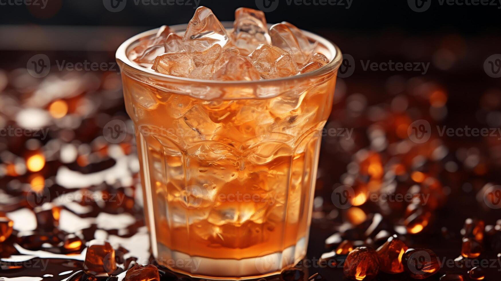 AI generated Ice coffee drink on glass with beans photo