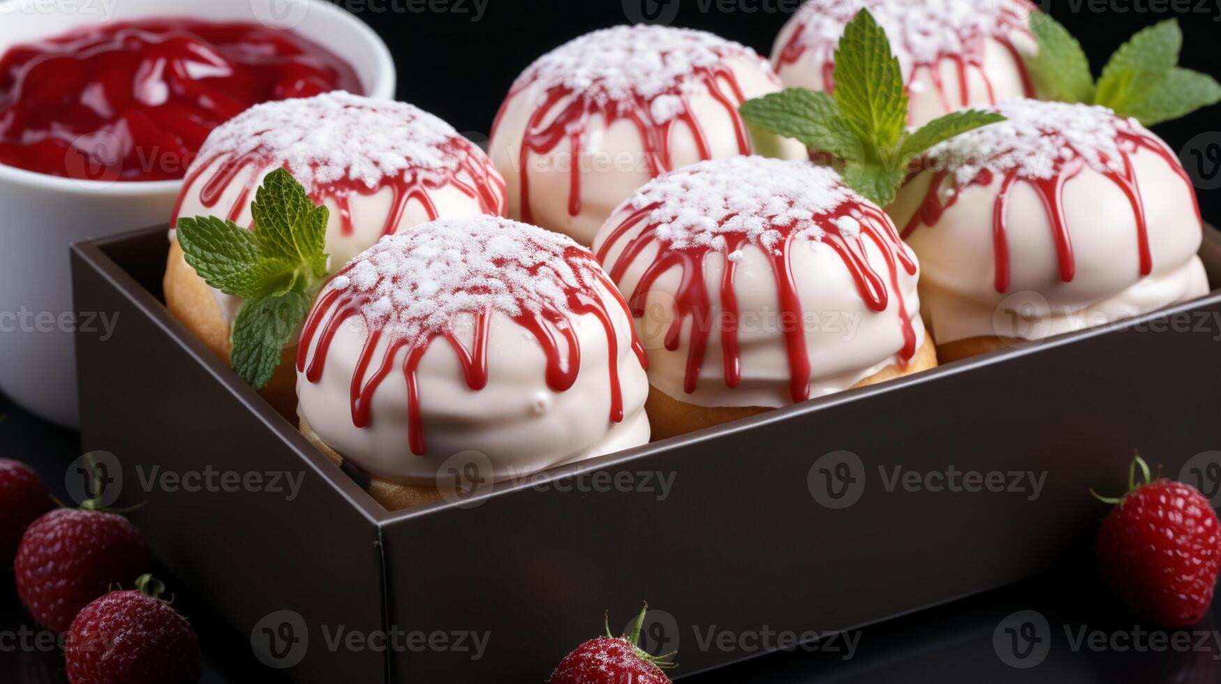AI generated Donut cream topping and box cake dessert photo