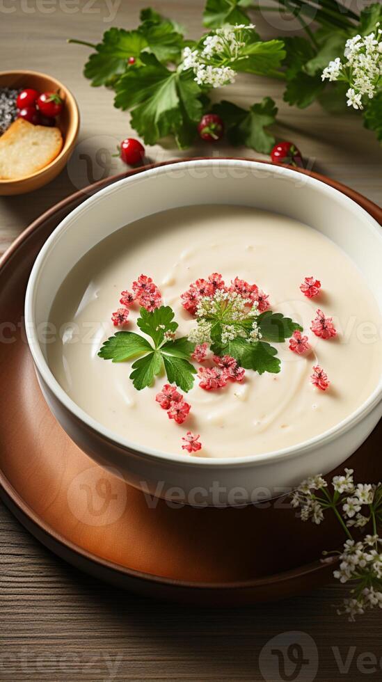 AI generated Miso soup traditional Japanese cream food photo