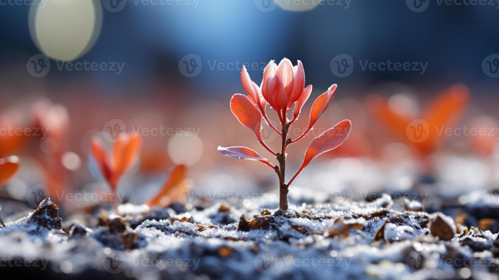 AI generated Sprout plant covered by snow on winter season photo