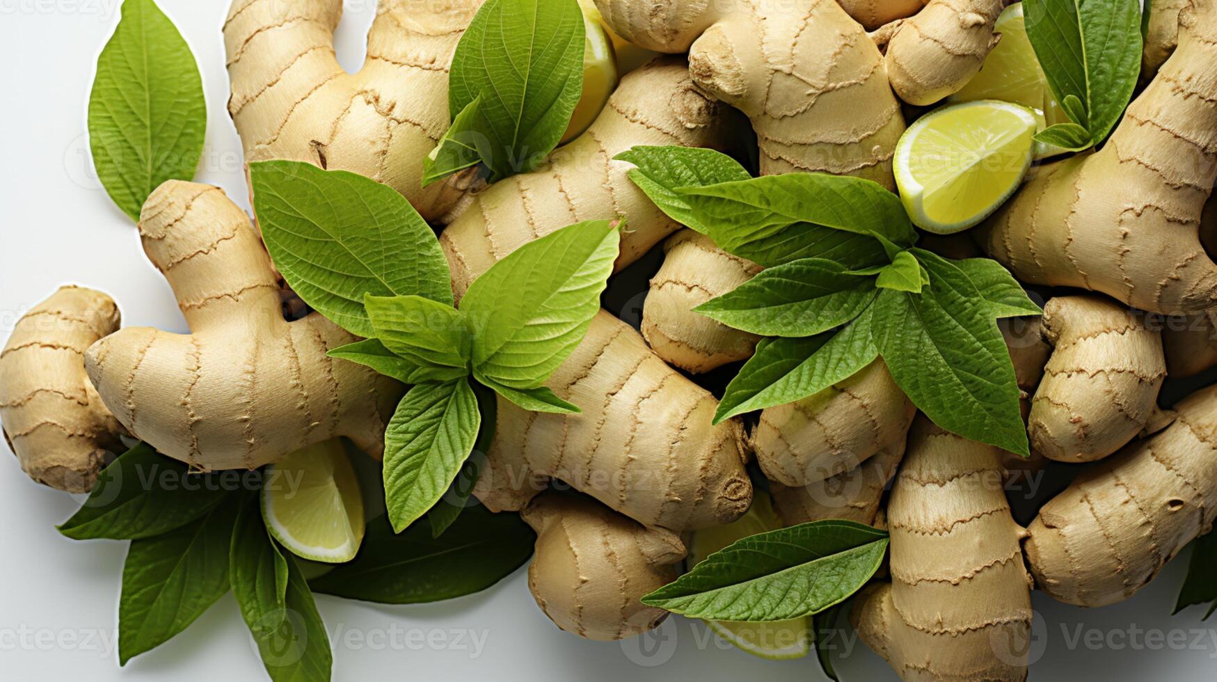 AI generated Ginger root rhizome seasoning spicy organic cooking ingredient photo