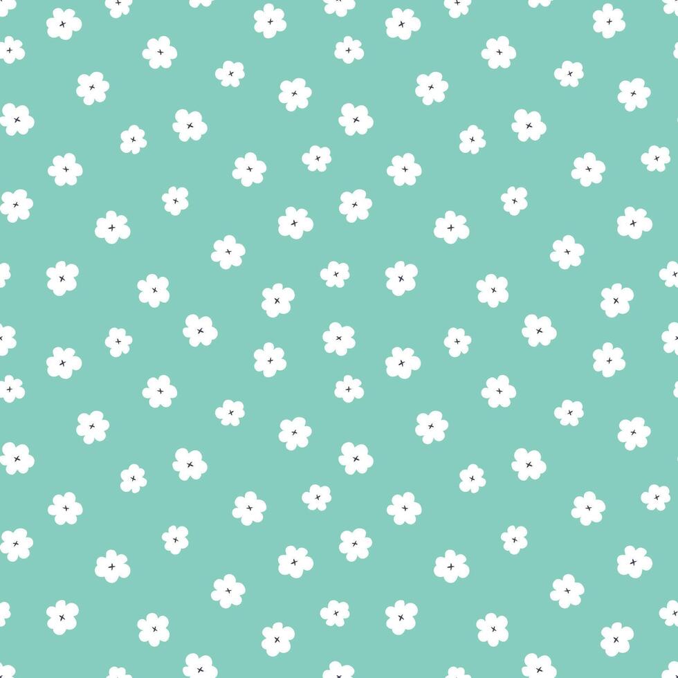 Floral millefleur seamless pattern. Cute minimalistic calico ornament. Naive art flowers. Doodle style vector illustration for textile, wallpaper, wrapping paper.