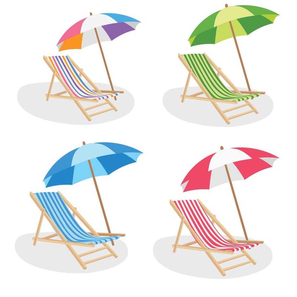 Beach chair vector illustration. Hello summer concept. Summer element. Beach vacation. Flat vector in cartoon style isolated on white background.