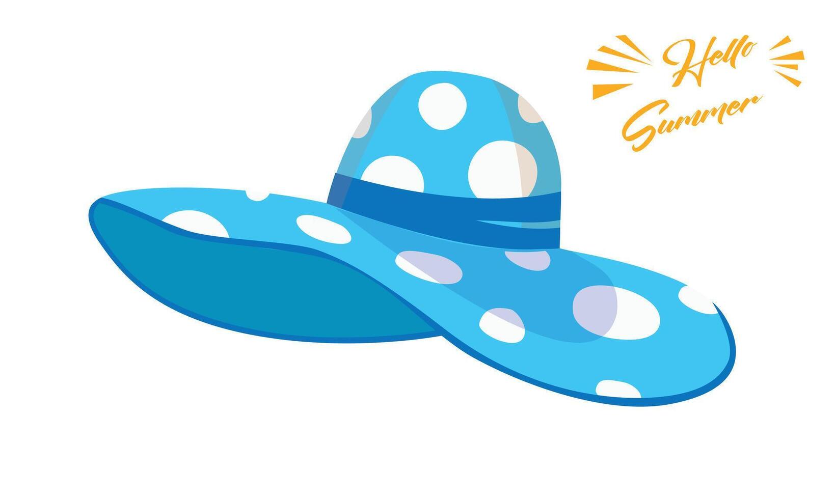 Summer hat vector illustration. Large brim floppy sun hat clipart. Summer vacation items. Women accessory. Beach vacation. Wide headgear hat. Flat vector in cartoon style isolated on white background.