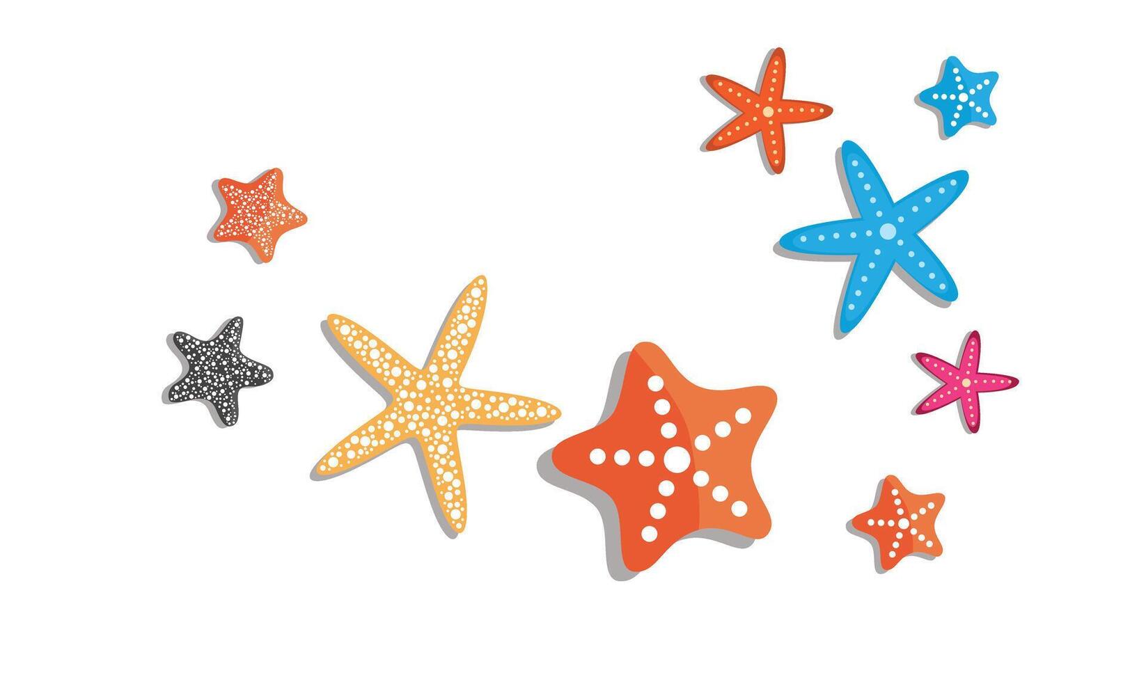 Starfish vector set in different shapes and colors. Flat vector in cartoon style isolated on whie background.