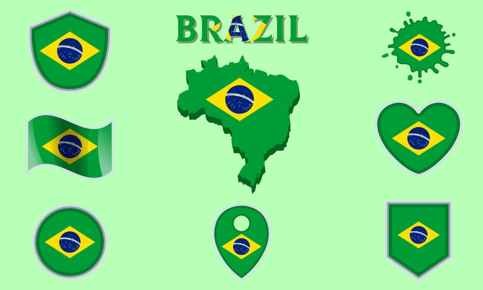 colección de plano nacional banderas de Brasil con mapa vector