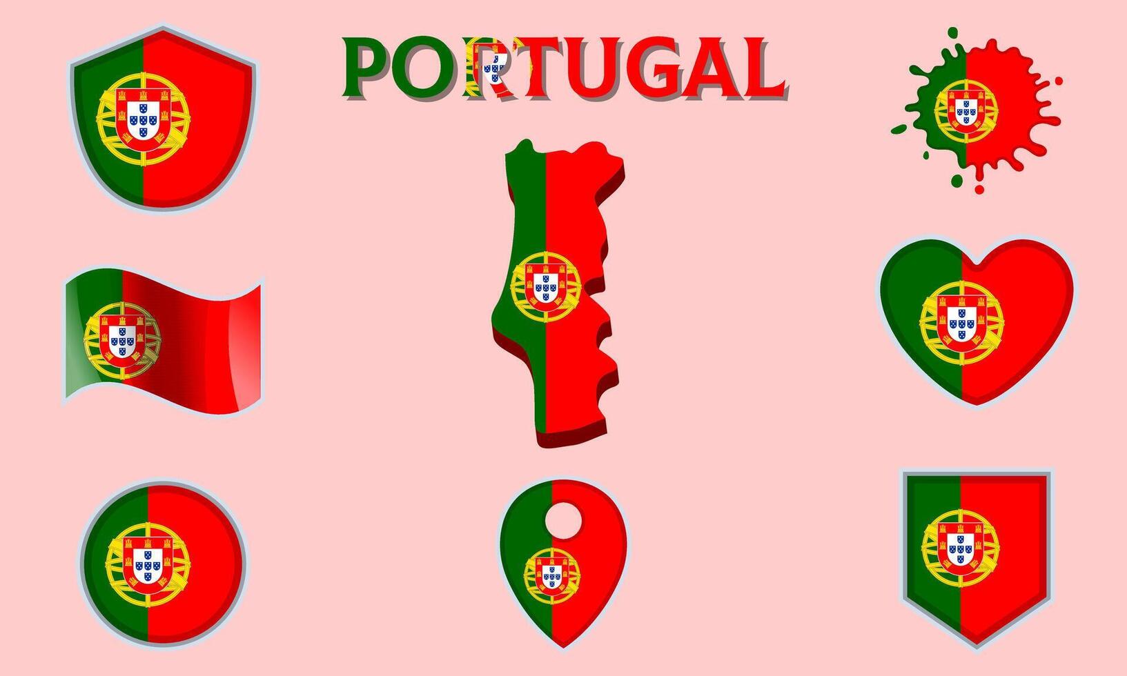 colección de plano nacional banderas de Portugal con mapa vector